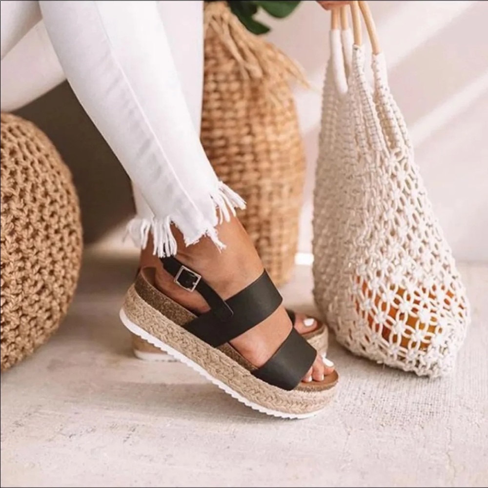 Double strap espadrille sandal Black - Picture 3 of 6